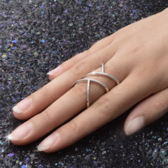 STERLING SILVER ZIRCON GEOMETRIC RING - Picture 2 of 5